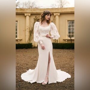 Ivory Wedding Dress with Detachable Lace Sleeves Jessica Couture, Atelier Wu